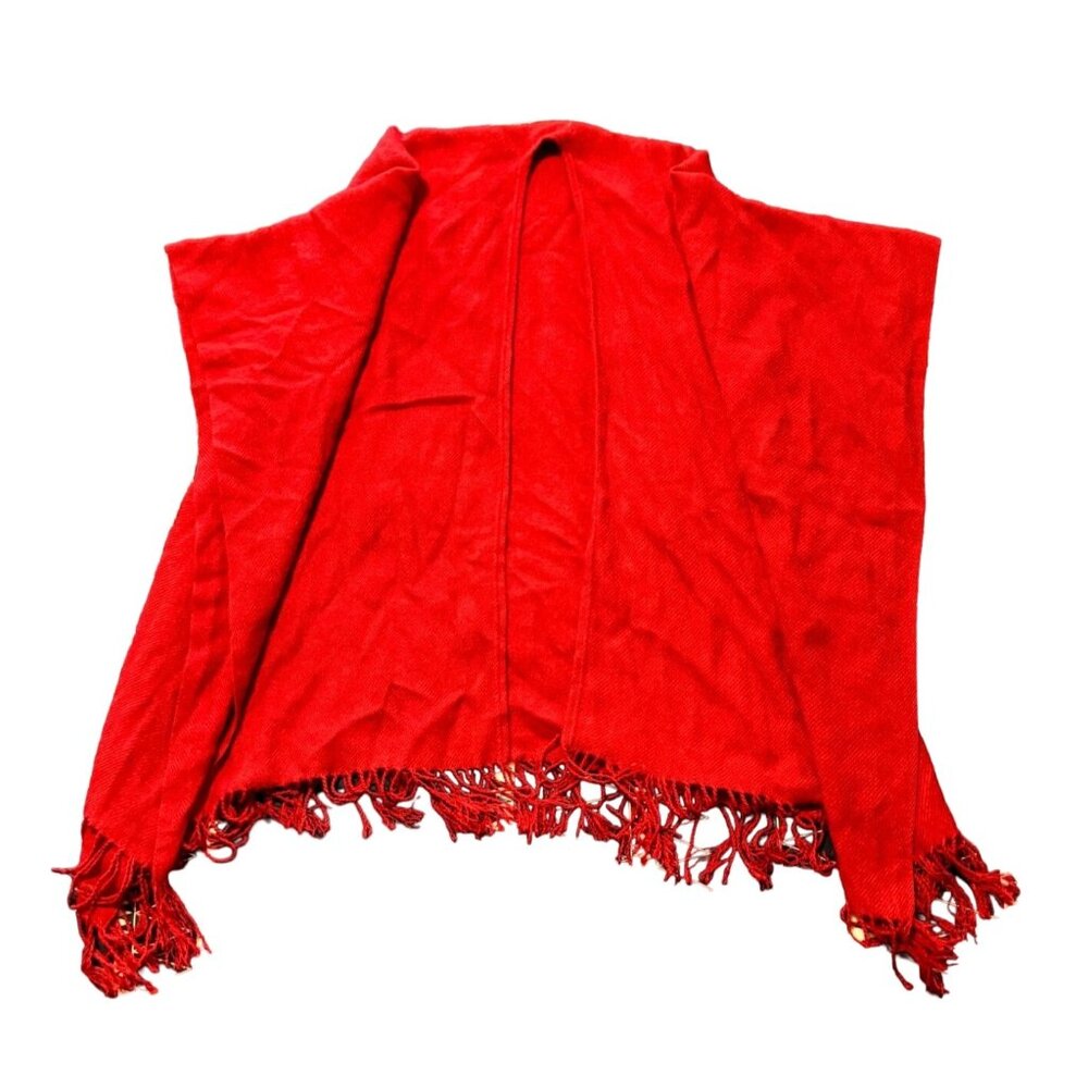 29 Palms Fringed Wrap Red OS One Size Poncho Cape Shawl Daft Womens